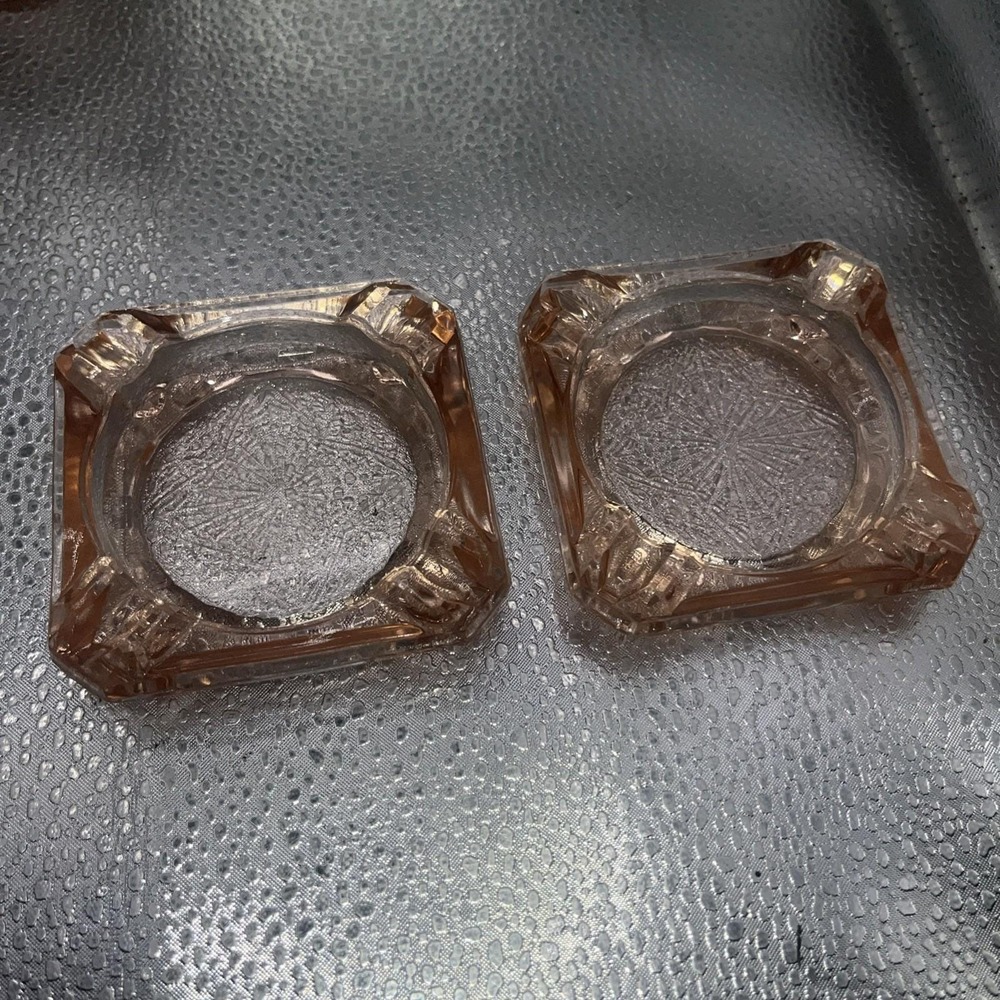 Vintage Pink Depression Glass Ashtrays~Coaster  Square Jeanette